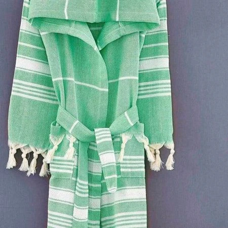 Халат пештемаль 100% хлопок с капюшоном SULTAN L ментоловый