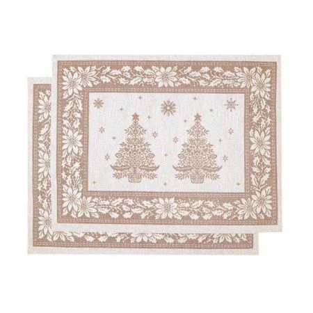 Салфетки новогодние набор 2шт 35*45см гобелен НИДЕРЛАНДЫ бежевый орнамент Елки серебряный люрекс