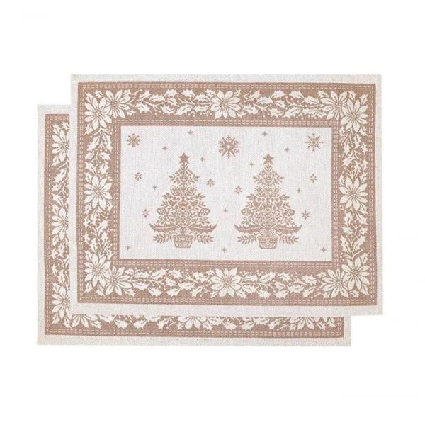 Салфетки новогодние набор 2шт 35*45см гобелен НИДЕРЛАНДЫ бежевый орнамент Елки серебряный люрекс