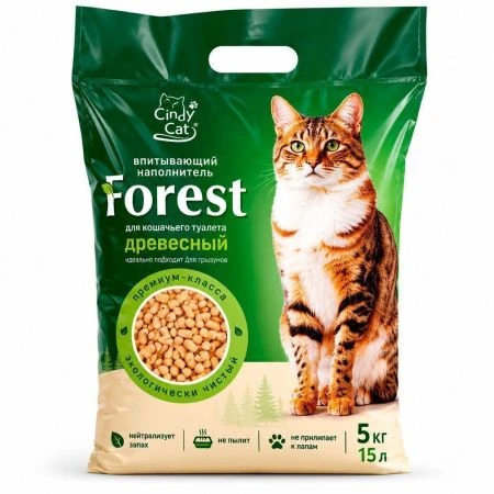 Наполнитель древесный для кошачьего туалета CindyCat 5кг (15л) (1)