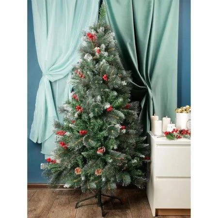 Елка искусственная 210см Сосна заснеженная с шишками и ягодами 877 веток НУ-7732