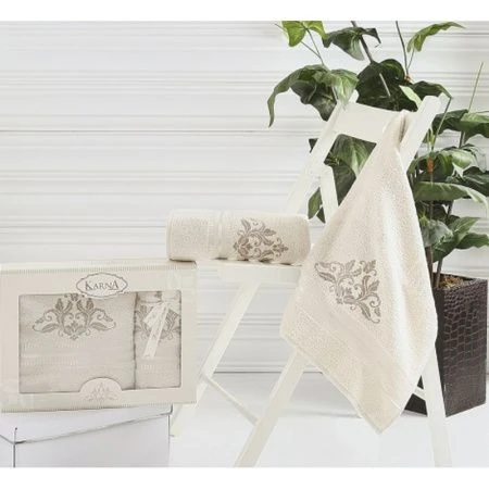 яяяНабор полотенец 2пр 50*90/70*140 махровые Karna AGRA (Кремовый)