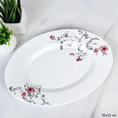 Блюдо 30см стеклокерамика СЕРЫЙ КУСТИК овальное 36/LHP-FW4 (7318) (2)