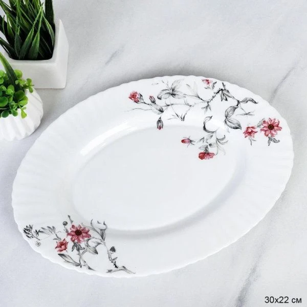 Блюдо 30см стеклокерамика СЕРЫЙ КУСТИК овальное 36/LHP-FW4 (7318) (2)