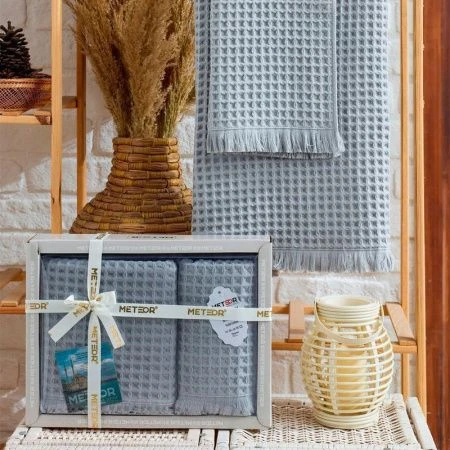 Набор полотенец вафельные 2пр 50*90/70*140см WAFFLE A390 светло-серый 430гр подар.уп