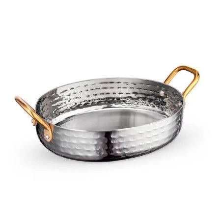 Сковорода сервировочная 16*13*3,8см нерж.сталь Silver с 2-мя зол.ручками WL-554106/S (6/36)