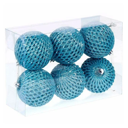 Игрушки новогодние на елку ШАР набор 6шт 7см сетка синий JC-16660 (90)