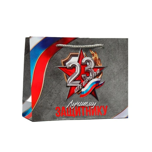 Пакет ламинированный 23*18*8см горизонтальный Лучшему защитнику