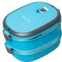 Ланч-бокс 2-х секционный 1,8л 20*14,5*13,5см нерж.сталь/пластик (голубой, салатовый, оранжевый) (36)