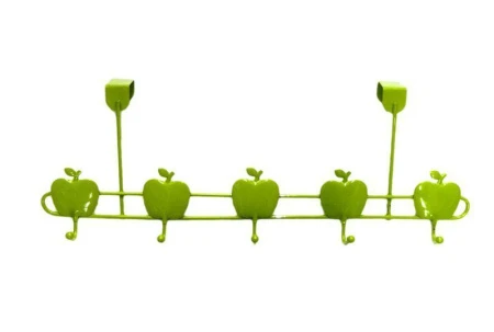 Вешалка на дверь 5 крючков с подвесом Яблоки металл 18х38х10см (зелёный перламутр) JC-1110 (60)