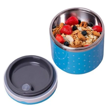Ланч-бокс 680мл 11,5*12см нерж.сталь/пластик (голубой, салатовый, розовый) (24/48)