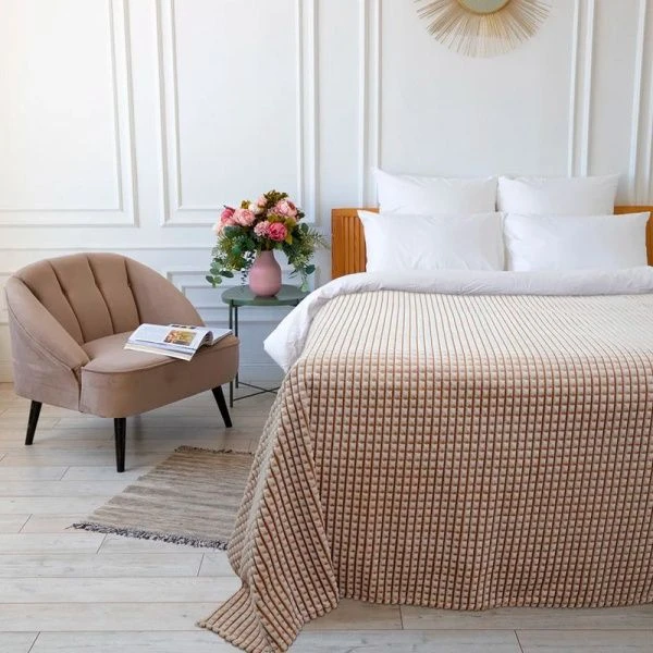 Покрывало 150*200 велсофт гладкокрашеный Happy Family Каре №1 бежевый