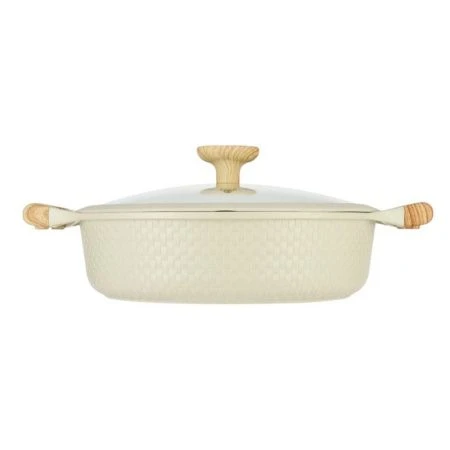 Сотейник 4,1л h7,9см алюминий АП RAN со стекл.крышкой и силик.ободком 28см индукция бежевый (6)