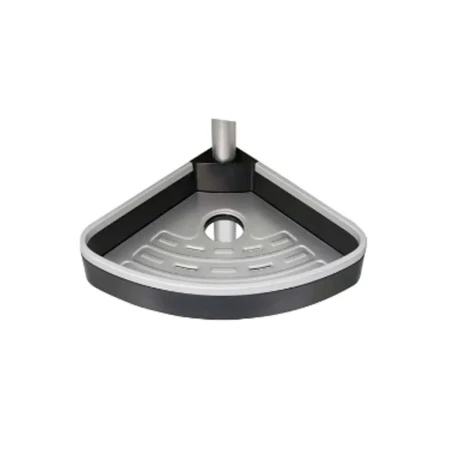 Полка угловая 3-х ярусная 21*21*4,5см пластик ПРИМА НОВА на распорке 260см черная с отверстиями для слива воды