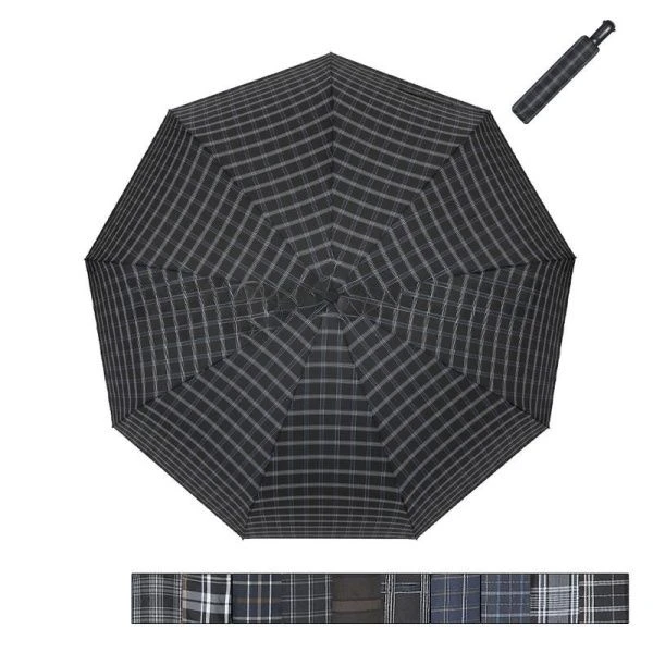 Зонт мужской суперавтомат 3 сложения 9 спиц ручка гольф Клетка 243S Popular (12)