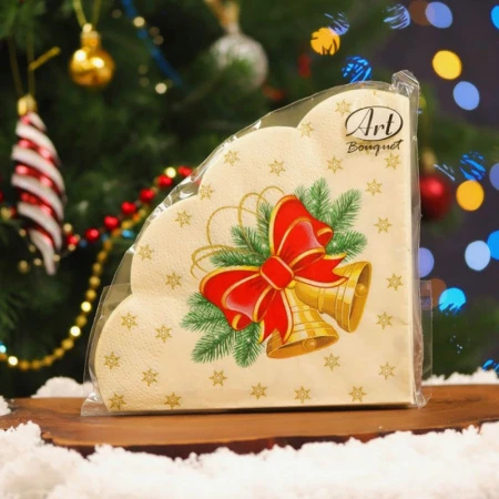 Салфетки бумажные круглые Art Bouquet Rondo 12шт. 3-х слойные d32 Новогодние колокольчики (15)