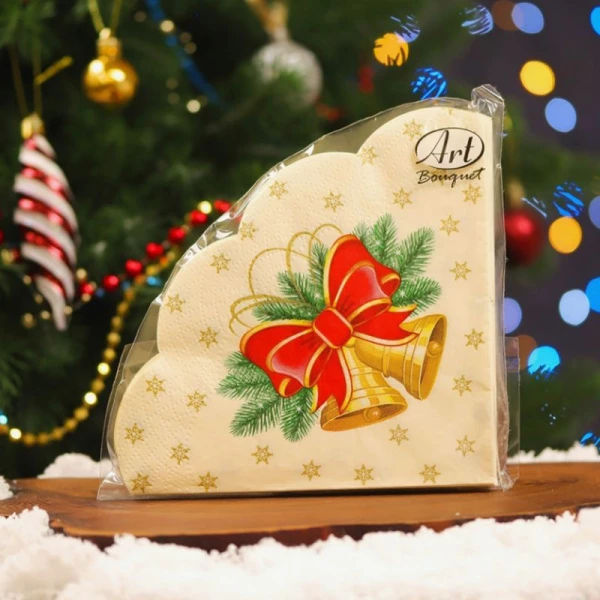 Салфетки бумажные круглые Art Bouquet Rondo 12шт. 3-х слойные d32 Новогодние колокольчики (15)