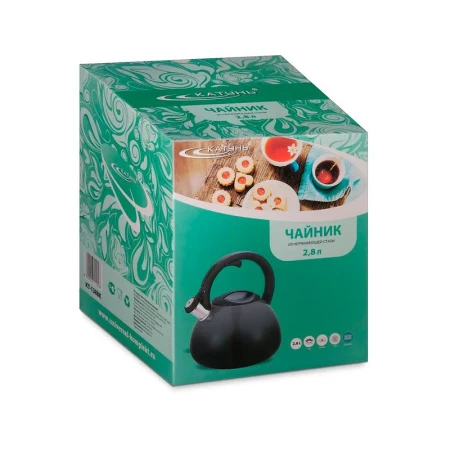 Чайник со свистком 2,8л нерж.сталь двухцветный ЧЕРНЫЙ индукция КТ-138BК (12)