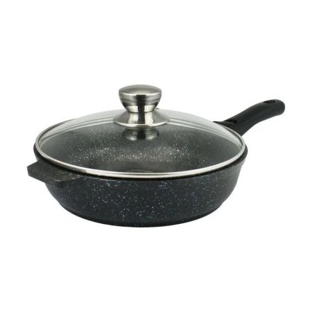 Сковорода 28см алюминий АП темный мрамор со стекл.крышкой со съемной ручкой (6)