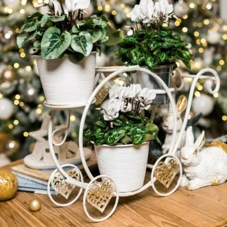 Подставка на 4 цветка 43*16*35см металл КАРЕТА белая-золото 510-312 (1)