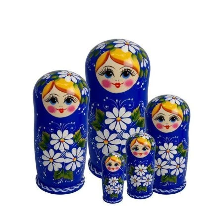 Матрешка 5-ти кукольная дерево Ромашка синяя/красная h 17-18/19 см, d 8-9см (1)
