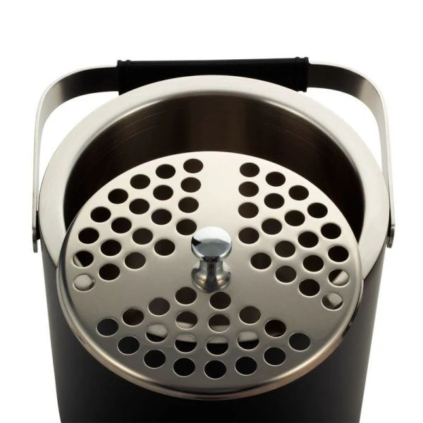 Ведерко для льда с крышкой 1,3л нерж.сталь щипцы, поддон с отверстиями, черный, арт. 7767 (12)