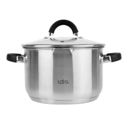 Кастрюля 3,9л h12,5см нерж.сталь НИКА стекл.крышка-дуршлаг 20см капс..индукц.дно LR02-907 (4)