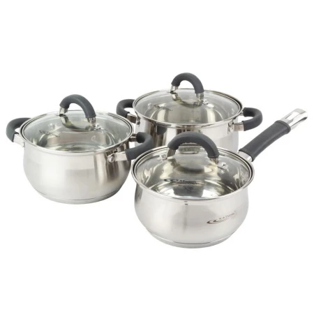 Набор посуды 6пр 1,9/2,9/3,9л нерж.сталь ИРИДА стекл.крышки толщина стенок 0,6мм КТ-08А (2)