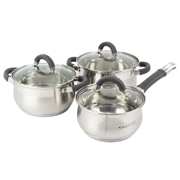 Набор посуды 6пр 1,9/2,9/3,9л нерж.сталь ИРИДА стекл.крышки толщина стенок 0,6мм КТ-08А (2)