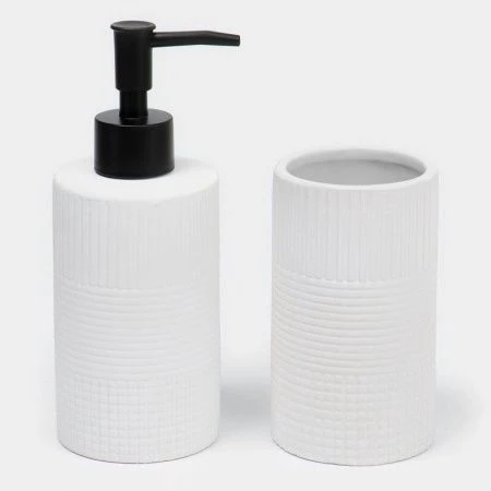 Набор для ванной комнаты ПОЛОСЫ 4 пр (мыльница, дозатор для мыла,  2 стакана )