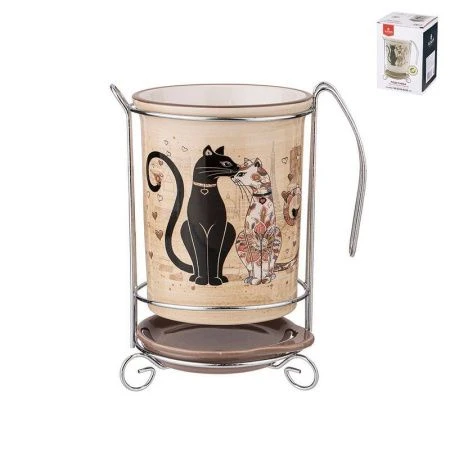 Подставка для кухонных принадлежностей 10,5*10,5*16см керамика Парижские коты (18)