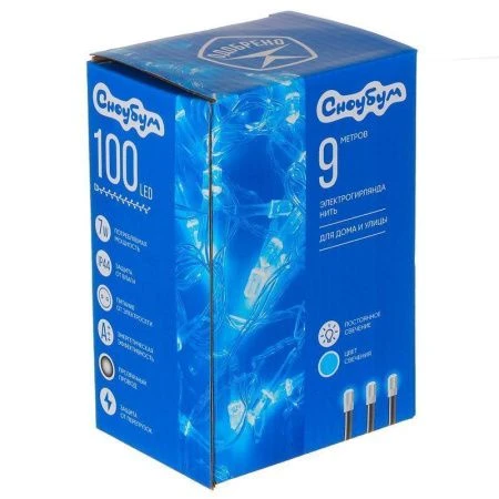 Гирлянда электр. вьюн 9м, 100LED-алмаз, голубой, пост. свечение, прозр. провод, 220В СНОУ БУМ