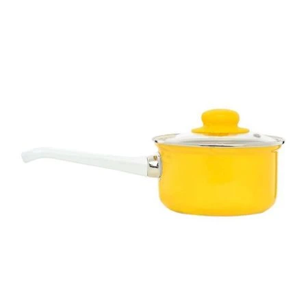 Ковш 1л эмаль ярко-желтый с крышкой (6)