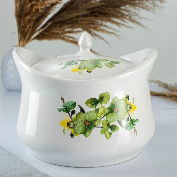 Супница 3л фарфор с прорезными  ручками МИКС