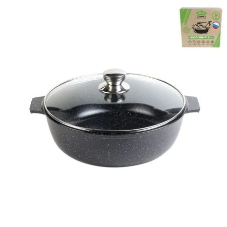 Жаровня 5л алюминий АП Granit Perfection black со стекл крышкой (5)