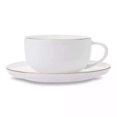 Чайный набор 2пр фарфор КАШЕМИР ГОЛД на 1 персону 300мл белый с золотистым кантом MW583-EF0116 (12)