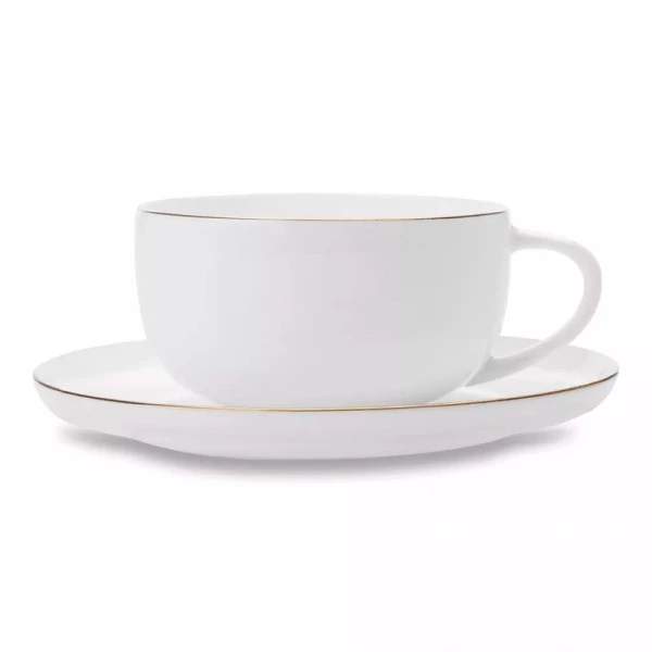 Чайный набор 2пр фарфор КАШЕМИР ГОЛД на 1 персону 300мл белый с золотистым кантом MW583-EF0116 (12)