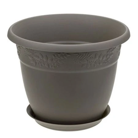 Кашпо 800мл d130мм пластик РЯБИНА Французcкий серый с поддоном (20)