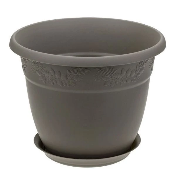 Кашпо 800мл d130мм пластик РЯБИНА Французcкий серый с поддоном (20)