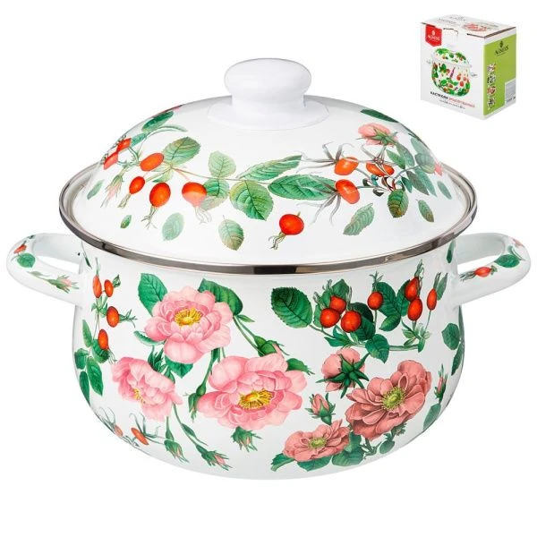 Кастрюля 2,8л эмаль Fruit Basket с крышкой 20см выс.12см (6)