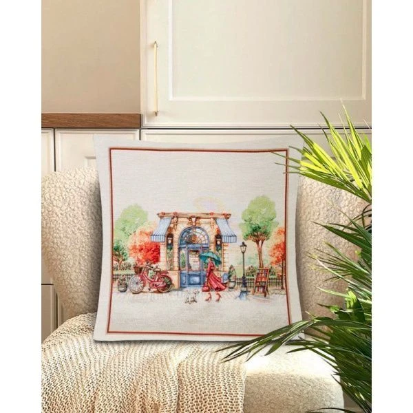 Наволочка декоративная 45*45см гобелен ВЕСЕННИЙ ПАРК Париж Кафе
