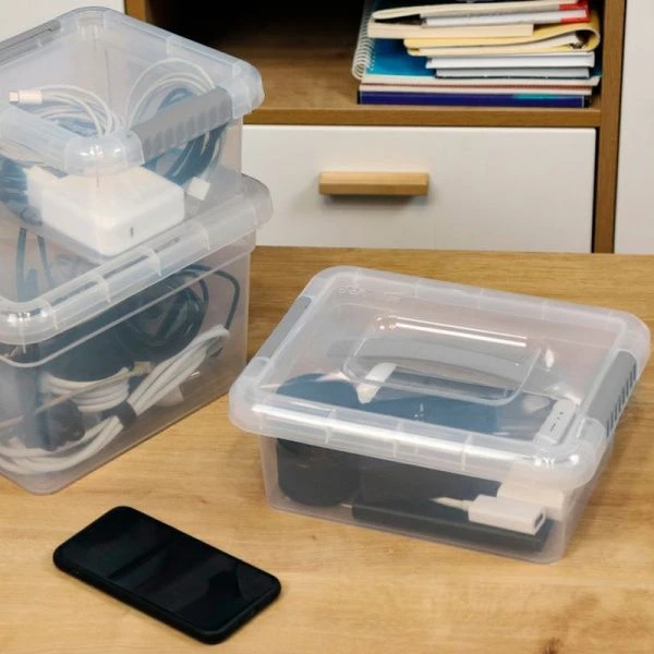 Контейнер для хранения 3л 250*200*97мм пластик Standart с ручкой прозрачный/серый (16)