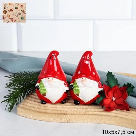 Набор для специй керамика 2пр (солонка, перечница) 10*5*7,5см Гномы новогодние 24712 (72)