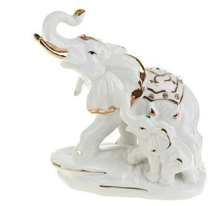 яяяФигурка Слоны белые 11,5*7*12,5см (фарфор) (с декор.стразами) (подар.уп.)