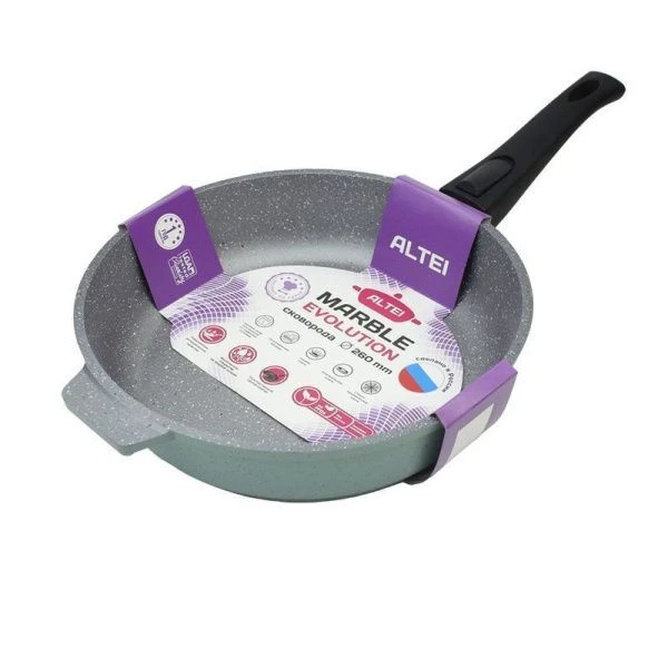 Сковорода 26см алюминий АП Marble evolution silver со съемной ручкой (10/7)