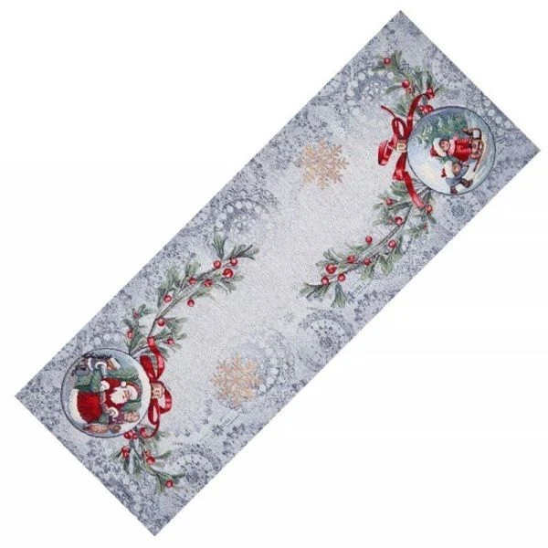 Салфетка новогодняя 40*100см гобелен НОВОГОДНИЕ ЯГОДЫ серо-голубой фон