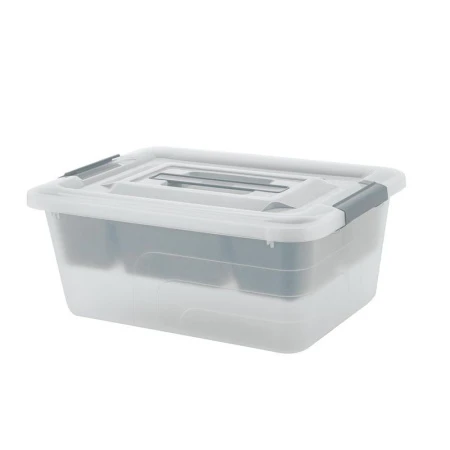 Ящик для хранения 13л 38,1*29*17,2см пластик Bergen с лотком и ручкой натуральный (8)
