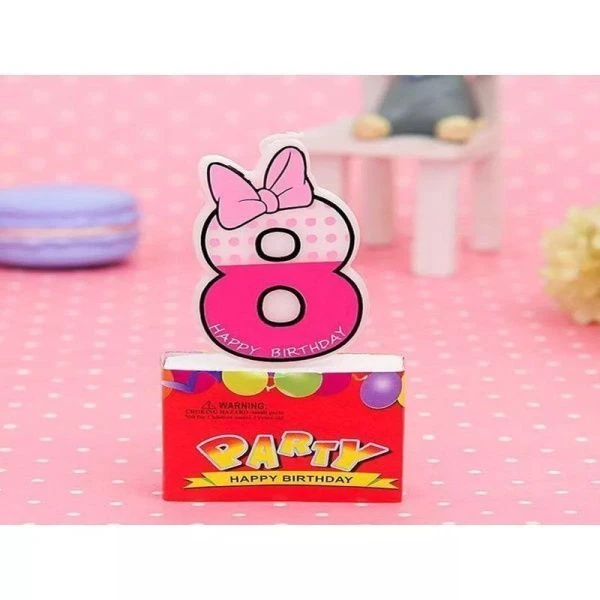 Свеча в торт парафин цифра 0-9 на палочке с бантиком 5*3см H-221-1 (720)