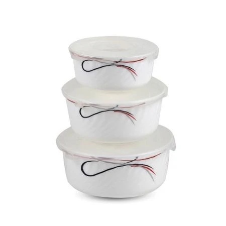 Салатники набор 3пр 500/800/1200мл стеклокерамика ГЕОМЕТРИЯ с пласт.крышками (12)