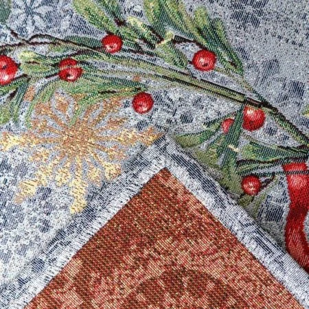 Скатерть новогодняя 160*360см гобелен НОВОГОДНИЕ ЯГОДЫ серо-голубой фон